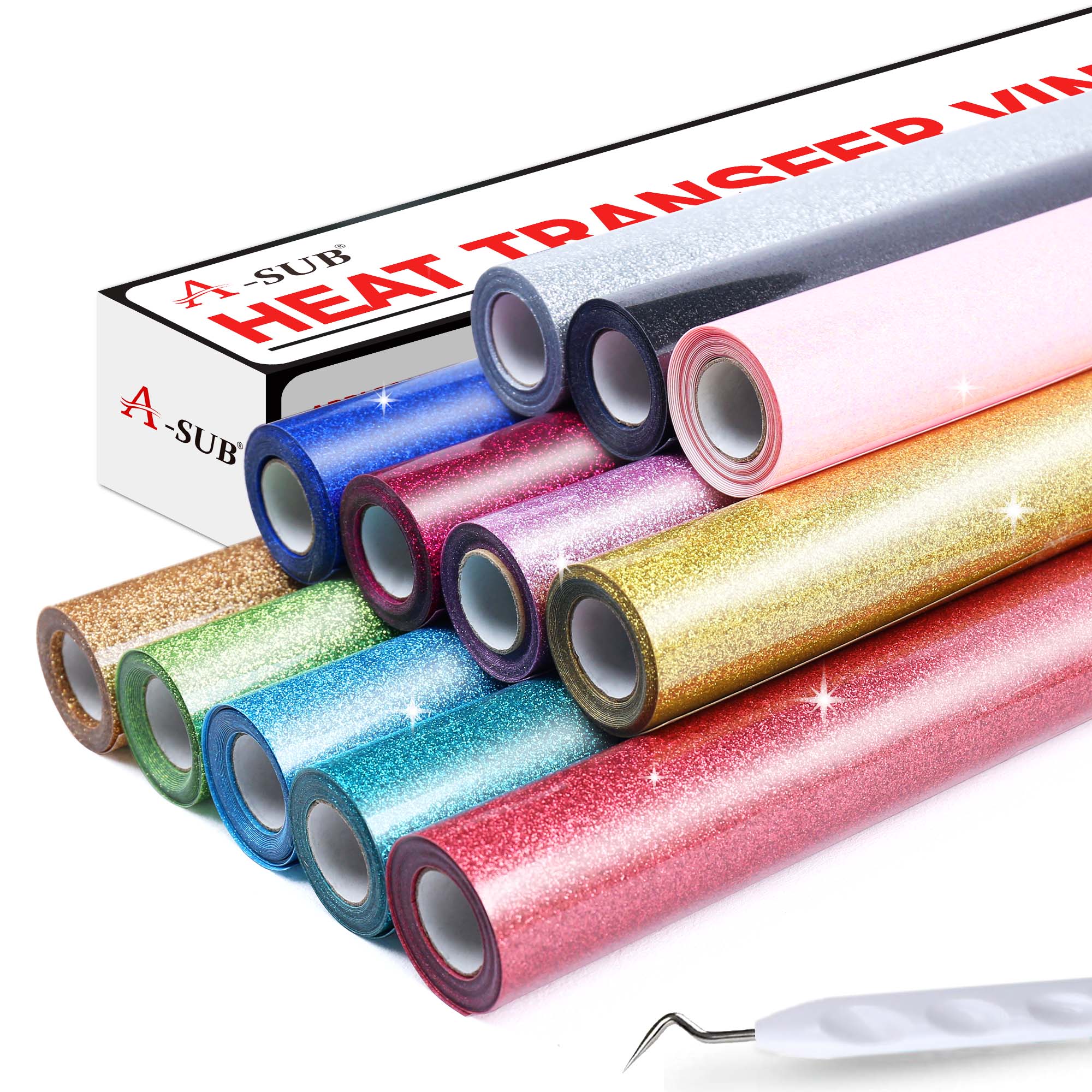 A-SUB Glitter HTV Vinyl Rolls Heat Transfer Vinyl 12 x 8ft HTV Vinyl for  Shirts, Rouge Pink Glitter Iron on Vinyl for Cricut & Cameo - Easy to Cut &  Weed for